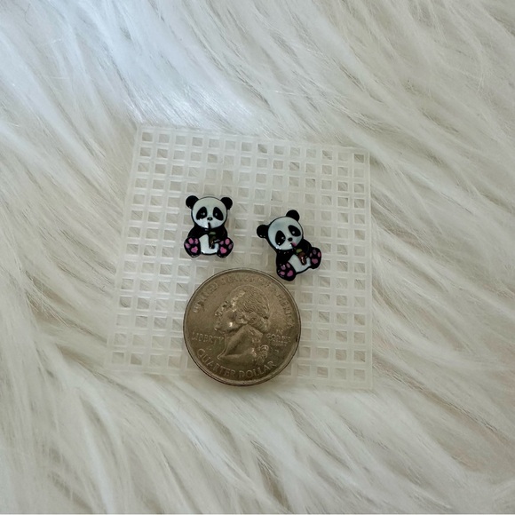 Cute Enamel Panda Small Stud Pierced Earrings, Pair - Picture 5 of 5
